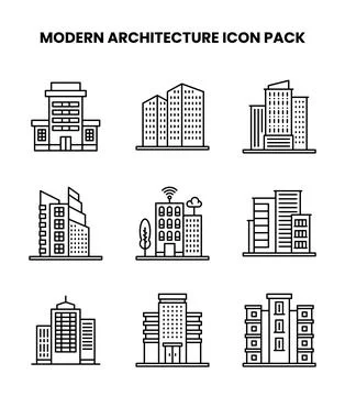 Modern Architecture Line Set Icons Pack Ilustración de archivo