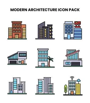 Modern Architecture Lineal Color Bundle Icons Pack Stock Illustration