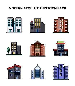 Modern Architecture Lineal Color Bundle Icons Pack Stock Illustration