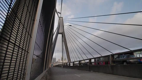 Modern architecture lines and commuters Anzac bridge in Sydney slow motion Video stock 268162009