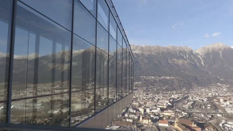 Modern architecture with nature on background. Ski jump. Stock Footage 70903072
