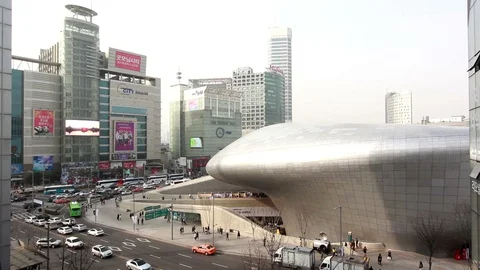 Modern architecture at the newly opened Dongdaemun Design Plaza Stock Footage