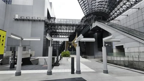 Modern Architecture Plaza With White Pillars In Kyoto Stock Footage 339933243