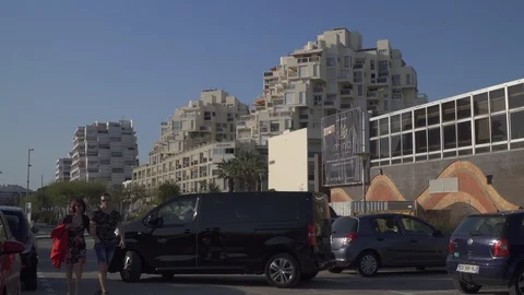 Modern architecture pyramid high risers in southern France Stock Footage 91372437