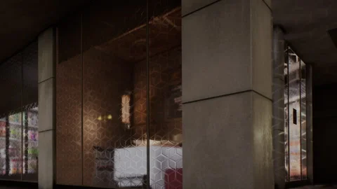 Modern architecture reflected in glass wall at urban location Stock Footage 343557937