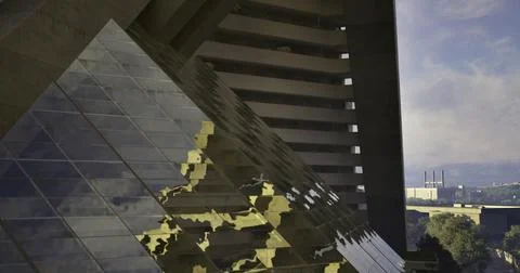 Modern architecture showcases reflective surfaces in urban environment Illustrazione stock