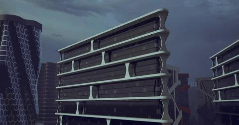 Modern architecture showcases sleek design in urban landscape at dusk Stock Illustration
