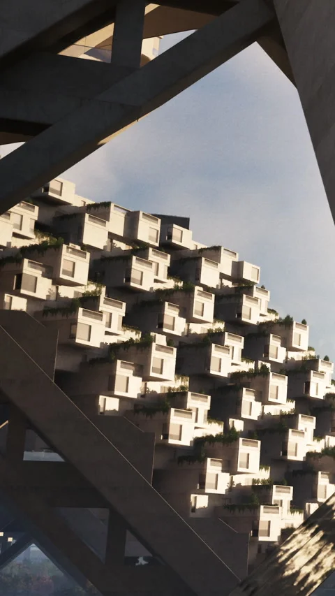 Modern architecture showcases unique building design in urban area Stock Footage 339412404