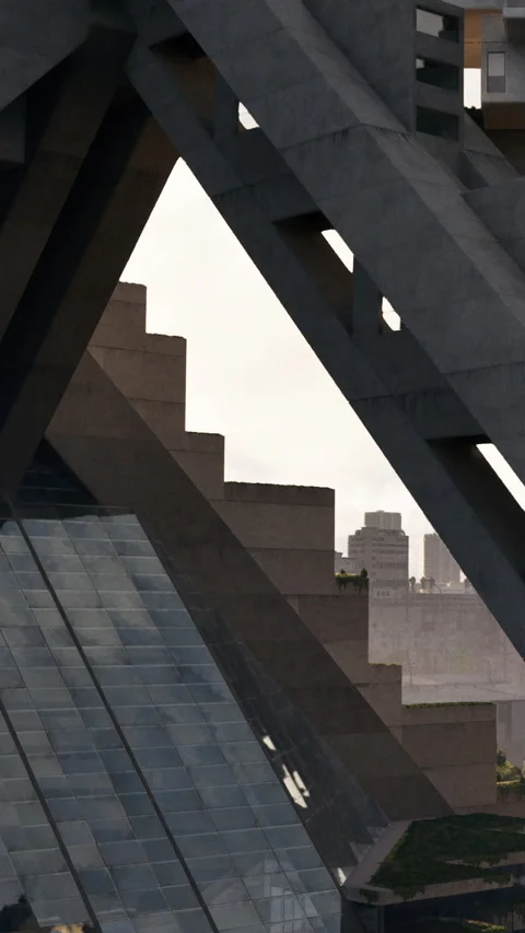 Modern architecture shows geometric shapes and lines in urban space Stock Footage 336256541