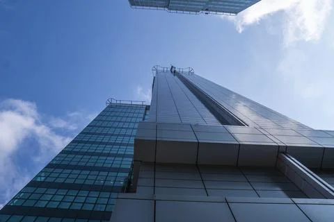 Modern architecture skyline viewed from below in Poznan, Poland on a clear day Stock Photos