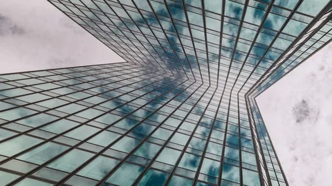 Modern architecture, skyscraper building. Window reflection. Mirror video. Stock Footage 87339588