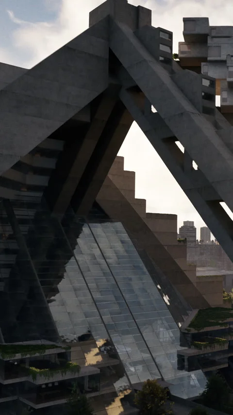 Modern architecture structure with geometric design in urban setting Stock Footage 340256346