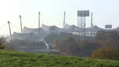 Modern architecture structure in Munich Olympiapark Stock Footage 70661544
