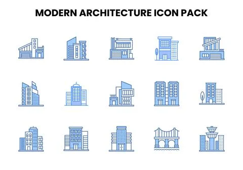 Modern Architecture Two Colour Design Icons Pack Illustrazione stock