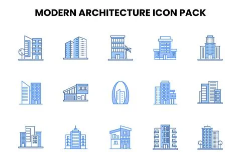 Modern Architecture Two Colour Graphics Icons Pack Ilustración de archivo
