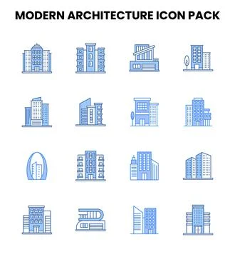 Modern Architecture Two Colour UI Icons Pack Stock Illustration