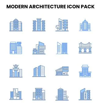 Modern Architecture Two Colour Vector Icons Pack Illustrazione stock