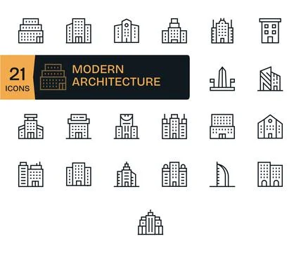 Modern Architecture Vector Icon Collection featuring 25 Pixel Optimized Hig.. Stockillustratie