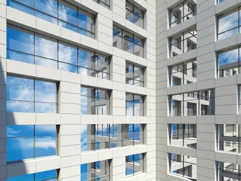 Modern architecture, windows with cloudy sky Ilustración de archivo
