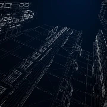 Modern architecture wireframe. Concept of urban wireframe. Wireframe building Ilustración de archivo