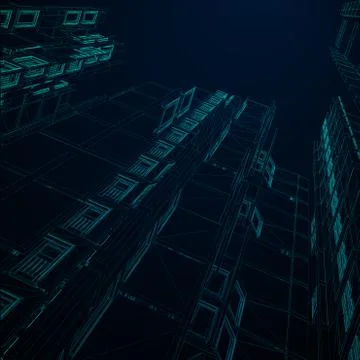 Modern architecture wireframe. Concept of urban wireframe. Wireframe building Ilustración de archivo