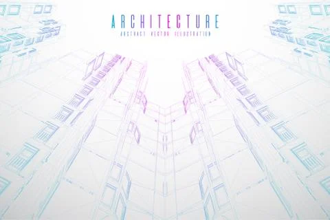 Modern architecture wireframe. Concept of urban wireframe. Wireframe building Ilustración de archivo