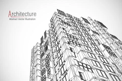 Modern architecture wireframe. Concept of urban wireframe. Wireframe building Ilustración de archivo