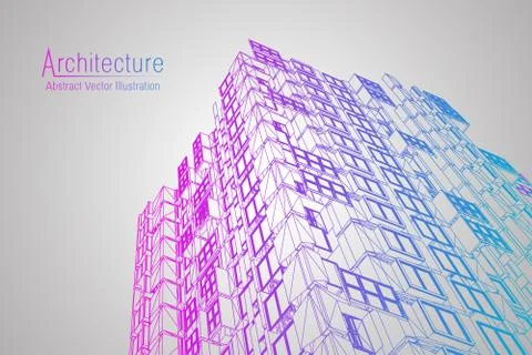 Modern architecture wireframe. Concept of urban wireframe. Wireframe building Illustrazione stock