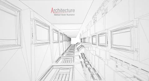 Modern architecture wireframe. Concept of urban wireframe. Wireframe building Ilustración de archivo