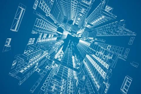 Modern architecture wireframe. Concept of urban wireframe. Wireframe building Ilustración de archivo