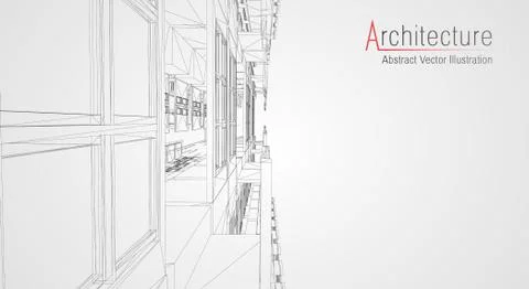 Modern architecture wireframe. Concept of urban wireframe. Wireframe building Ilustración de archivo