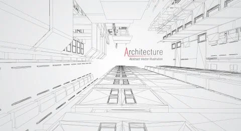 Modern architecture wireframe. Concept of urban wireframe. Wireframe building Illustrazione stock