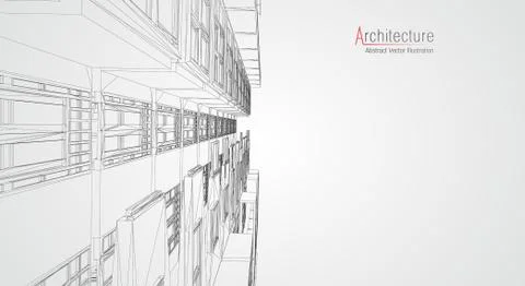 Modern architecture wireframe. Concept of urban wireframe. Wireframe building Ilustración de archivo