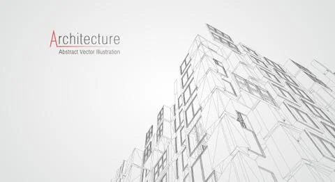 Modern architecture wireframe. Concept of urban wireframe. Wireframe building Ilustración de archivo