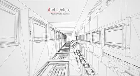 Modern architecture wireframe. Concept of urban wireframe. Wireframe building Stock Illustration
