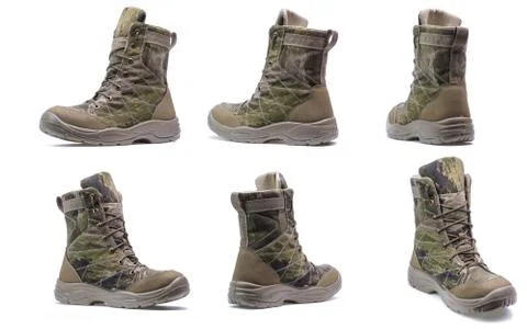Modern army boots.Collage Stock Photos