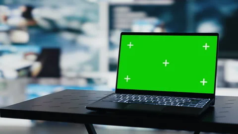 Modern army command center with laptop running chroma key screen Stock Footage 310968062