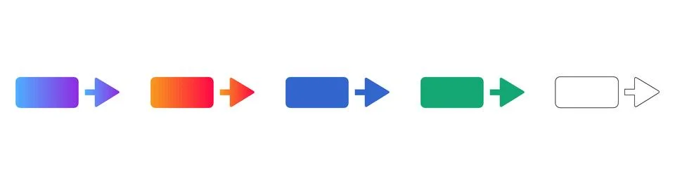 Modern Arrow Icons in Gradient, Solid Colors, and Outline Styles Stock Illustration