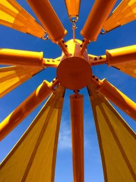 Modern art background yellow red on blue sky Stock Photos