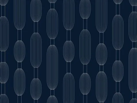 Modern art deco pattern with geometric elongated oval chains dark blue Stock Illustration