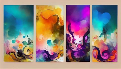 Modern art with multi color gradient ink, abstract colorful art poster Stock Illustration