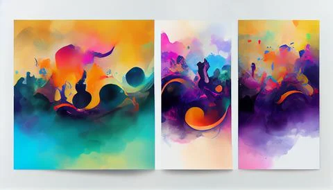 Modern art with multi color gradient ink, abstract colorful art poster Stock Illustration