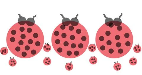 Modern art red lady bugs and baby lady bugs Stock Illustration