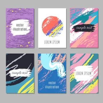 Modern art wallpapers vector set. Contemporary backgrounds with drawing artistic Illustrazione stock