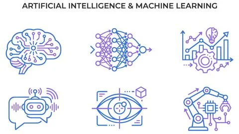 Modern artificial intelligence and machine learning icon collection Stock-Illustration