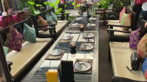Modern Asian Interior Design, Table Furniture Seats In Thailand Restaurant Stock Footage 233656534