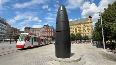 Modern Astronomical Clock at Freedom Square in Brno, Czech Republic Stock Footage 334941418
