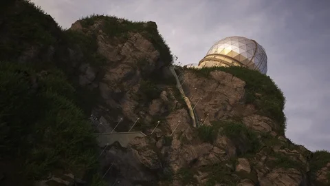 A modern astronomical observatory building on a steep rocky coast. 4KHD Vídeos de archivo 104428871