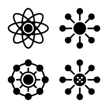 Modern Atomic and Network Connection Icons Set Minimal Science Technology S.. 库存插图