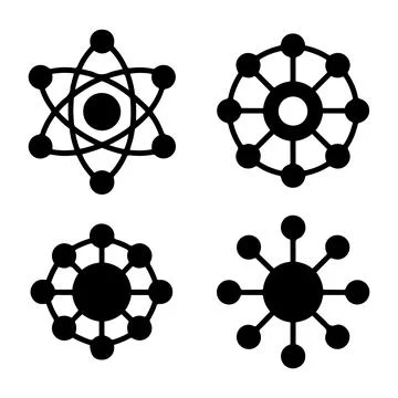 Modern Atomic and Network Connection Icons Set Minimal Science Technology S.. 库存插图